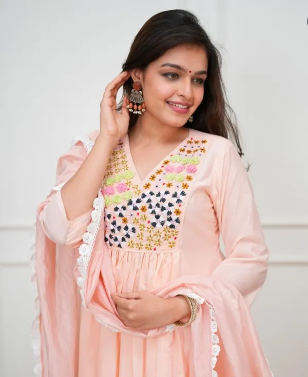 Cream_Cotton_Anarkali_Kurti_Set_For_Women
