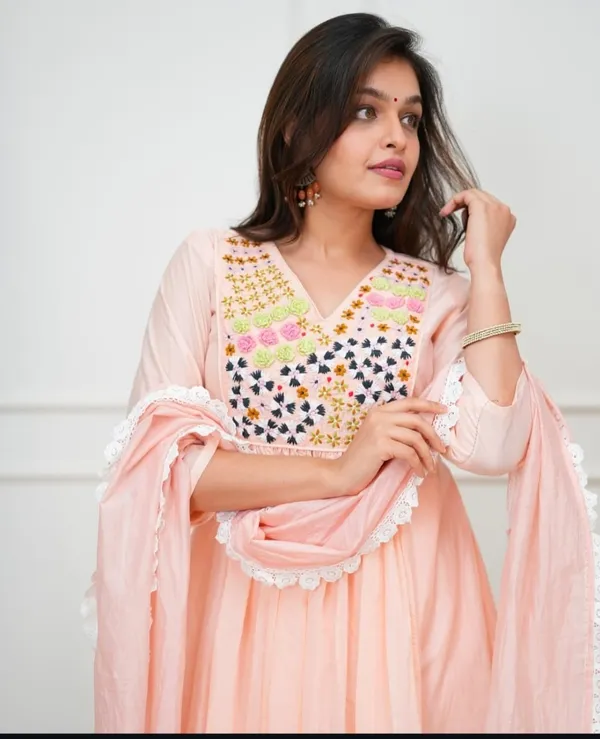 Cream_Cotton_Anarkali_Kurti_Set_For_Women