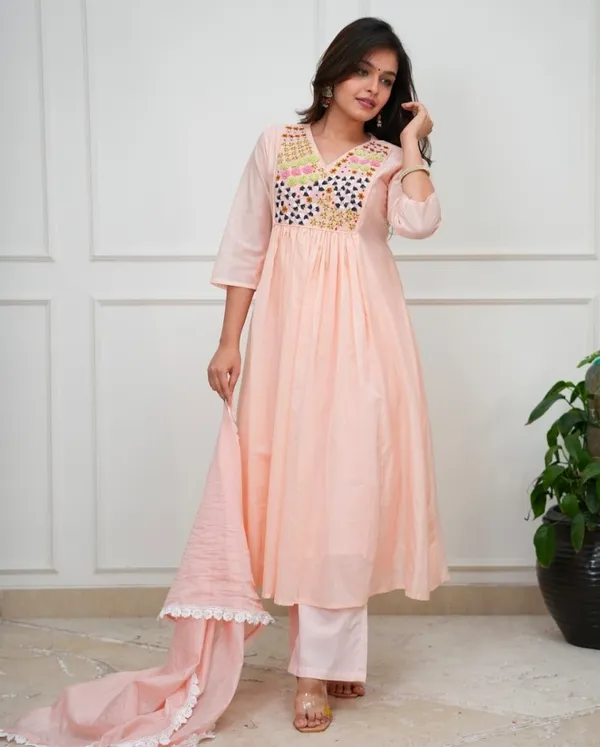 Cream_Cotton_Anarkali_Kurti_Set_For_Women