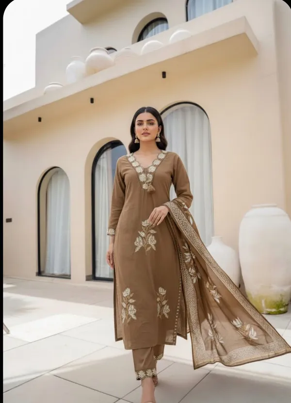 Brown_Floral_Embroidered_3-Piece_Suit_Set_For_Women