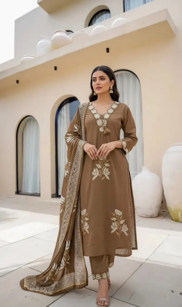 Brown_Floral_Embroidered_3-Piece_Suit_Set_For_Women