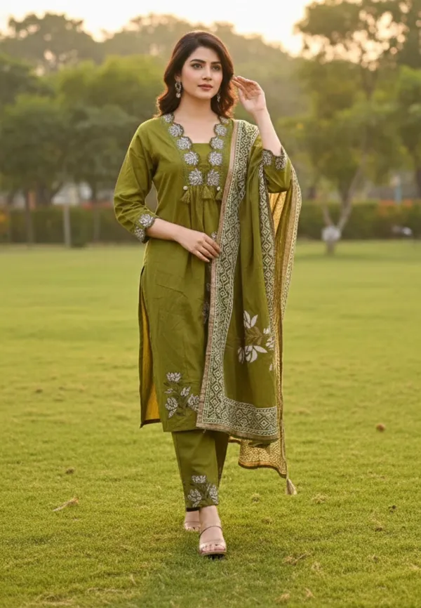 Green_Cotton_Embroidered_3-Piece_Suit_Set_For_Women