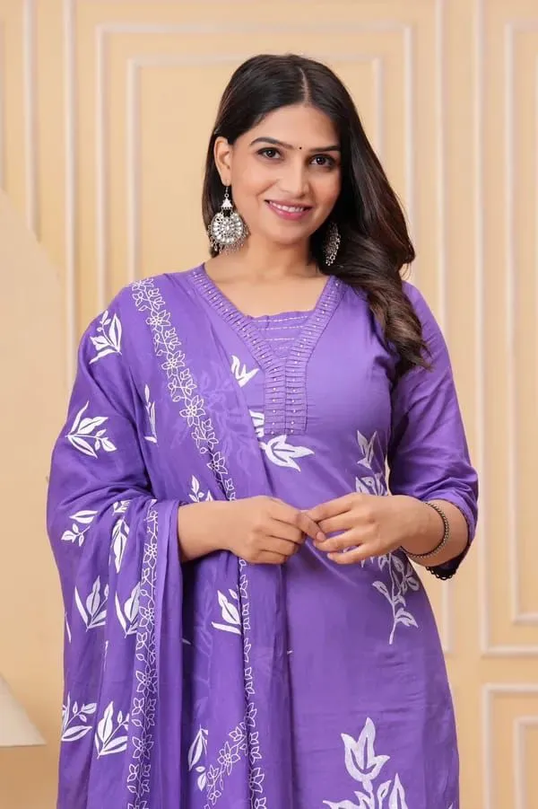 Royal_Lavender_Cotton_Kurti_Set_For_Women