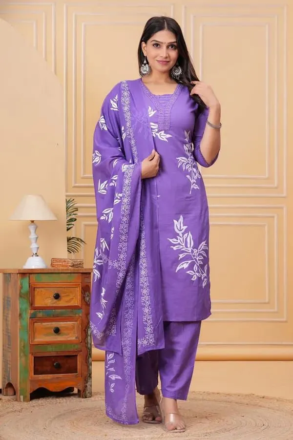 Royal_Lavender_Cotton_Kurti_Set_For_Women