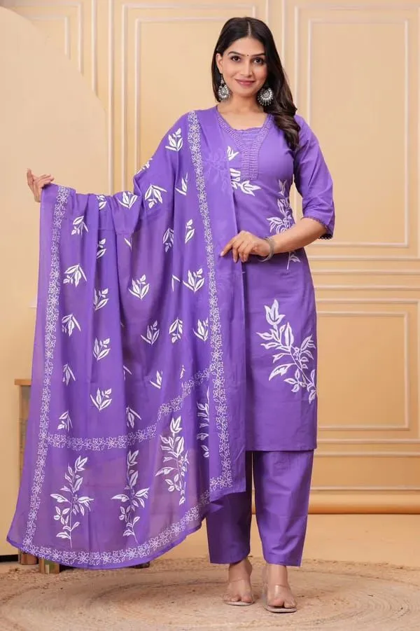 Royal_Lavender_Cotton_Kurti_Set_For_Women