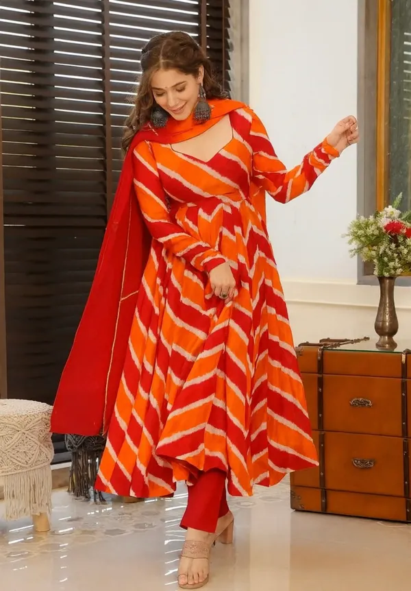 Vibrant_Lehariya_Cotton_Anarkali_Set_For_Women