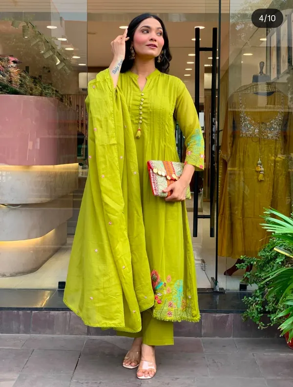 Vibrant_Lime_Green_Cotton_Anarkali_Set_For_Women
