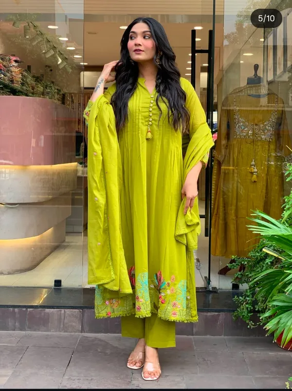 Vibrant_Lime_Green_Cotton_Anarkali_Set_For_Women