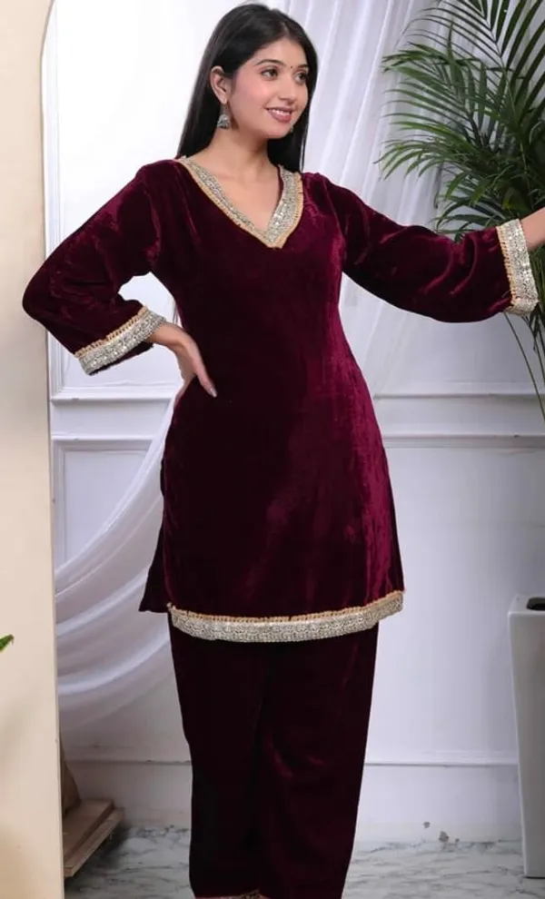 Luxury_Maroon_Velvet_Embellished_Co-Ord_Set_For_Women