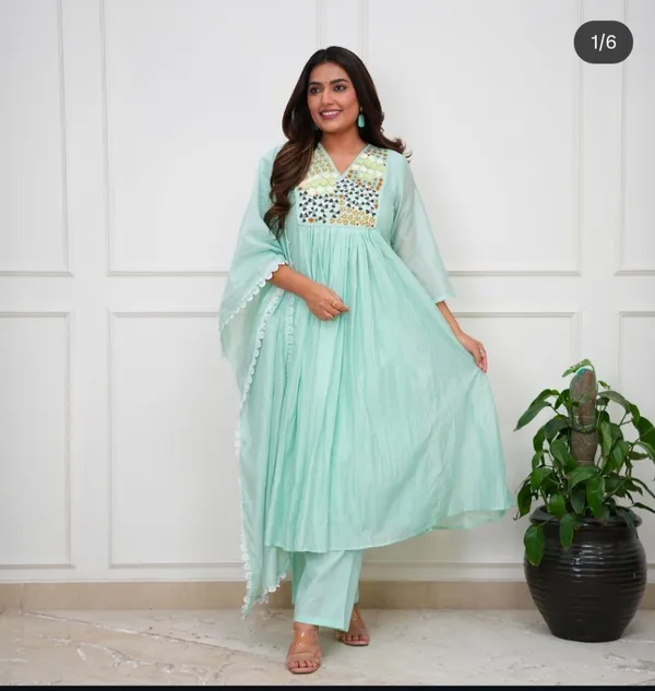 Sky_Blue_Mirror-Work_Anarkali_Kurti_Set_For_Women