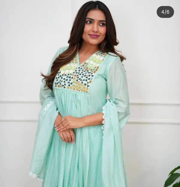 Sky_Blue_Mirror-Work_Anarkali_Kurti_Set_For_Women