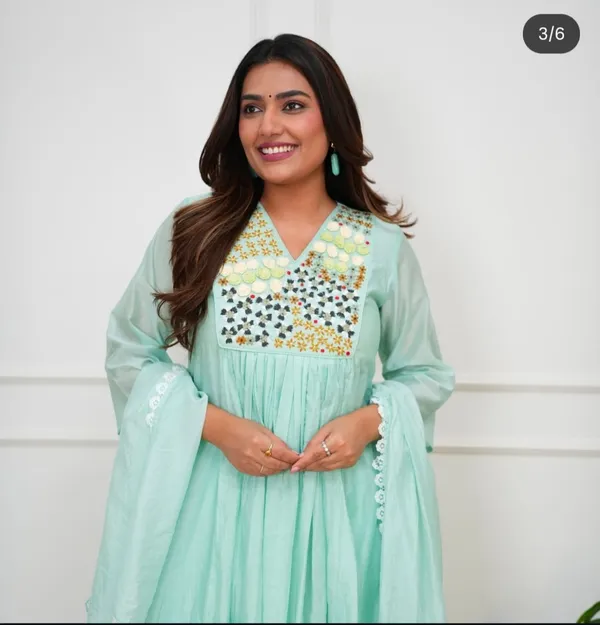 Sky_Blue_Mirror-Work_Anarkali_Kurti_Set_For_Women