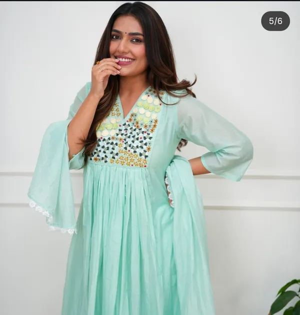 Sky_Blue_Mirror-Work_Anarkali_Kurti_Set_For_Women