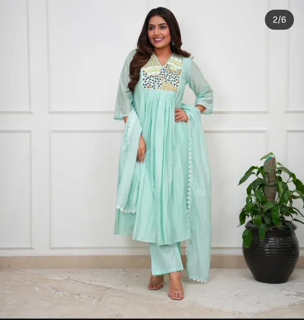 Sky_Blue_Mirror-Work_Anarkali_Kurti_Set_For_Women