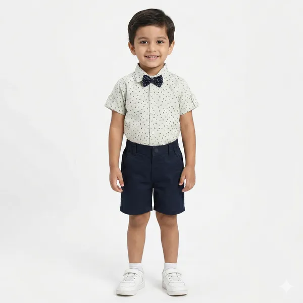 Ivory_Dots_Shirt_&_Navy_Shorts_Co-ord_Set_with_Bow_Tie