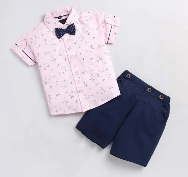 Blush_Bloom_Shirt_&_Navy_Shorts_Co-ord_Set_with_Bow_Tie
