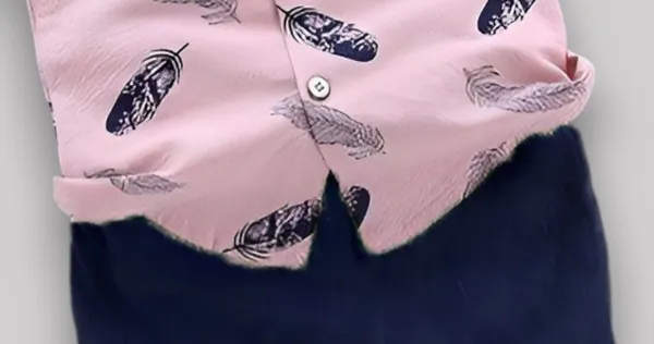 Blush_Feather_Print_Shirt_&_Navy_Shorts_Co-ord_Set
