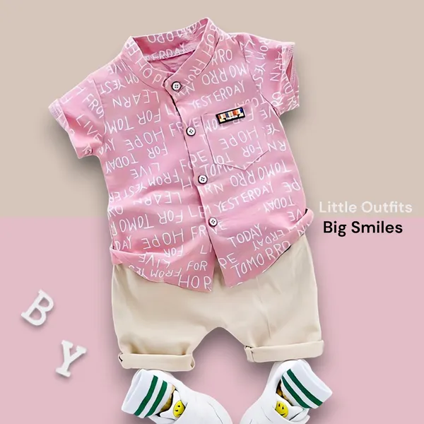 Candy_Pink_Statement_Shirt_&_Beige_Shorts_Co-ord_Set