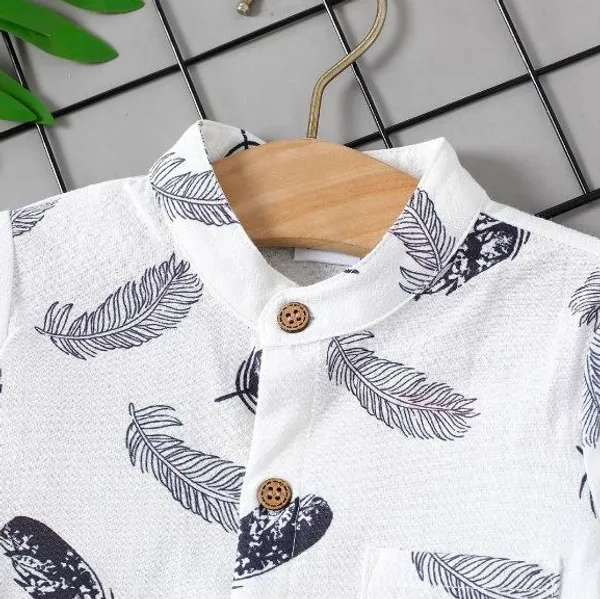 Classic_White_Feather_Print_Shirt_&_Navy_Shorts_Co-ord_Set