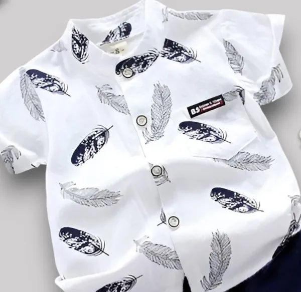 Classic_White_Feather_Print_Shirt_&_Navy_Shorts_Co-ord_Set