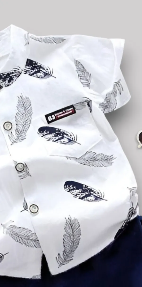Classic_White_Feather_Print_Shirt_&_Navy_Shorts_Co-ord_Set