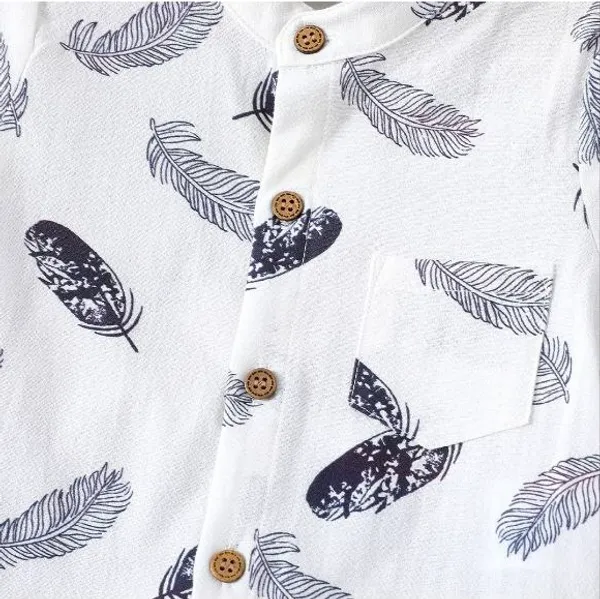 Classic_White_Feather_Print_Shirt_&_Navy_Shorts_Co-ord_Set