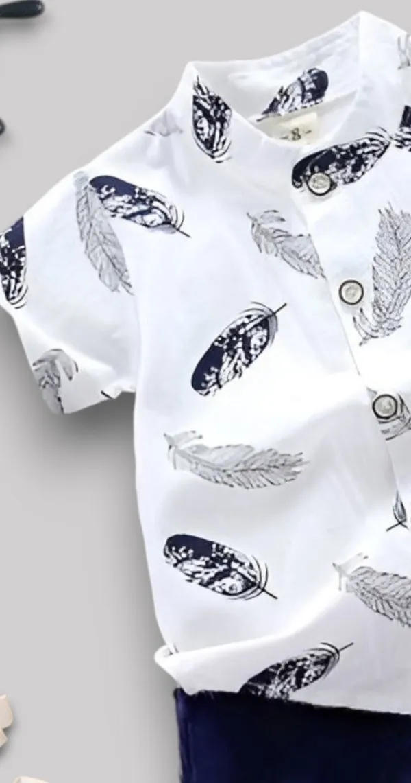 Classic_White_Feather_Print_Shirt_&_Navy_Shorts_Co-ord_Set