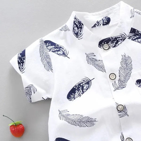 Classic_White_Feather_Print_Shirt_&_Navy_Shorts_Co-ord_Set
