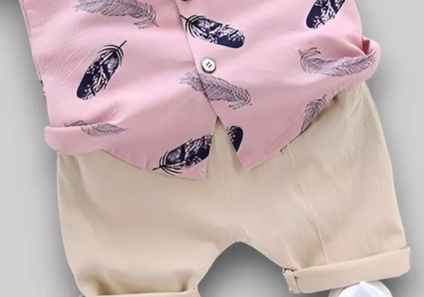 Feather_Print_Pink_Shirt_&_Beige_Shorts_Co-ord_Set