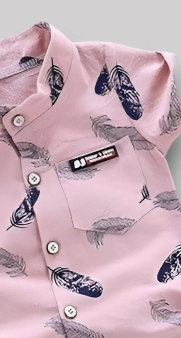 Feather_Print_Pink_Shirt_&_Beige_Shorts_Co-ord_Set