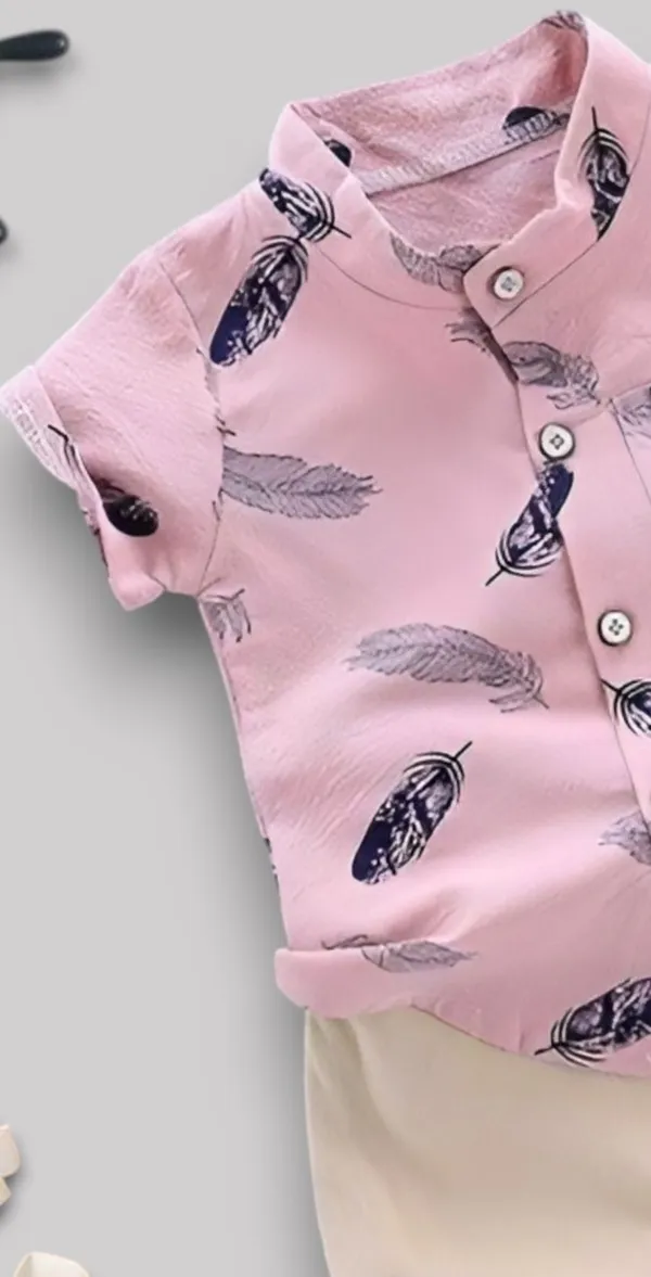 Feather_Print_Pink_Shirt_&_Beige_Shorts_Co-ord_Set