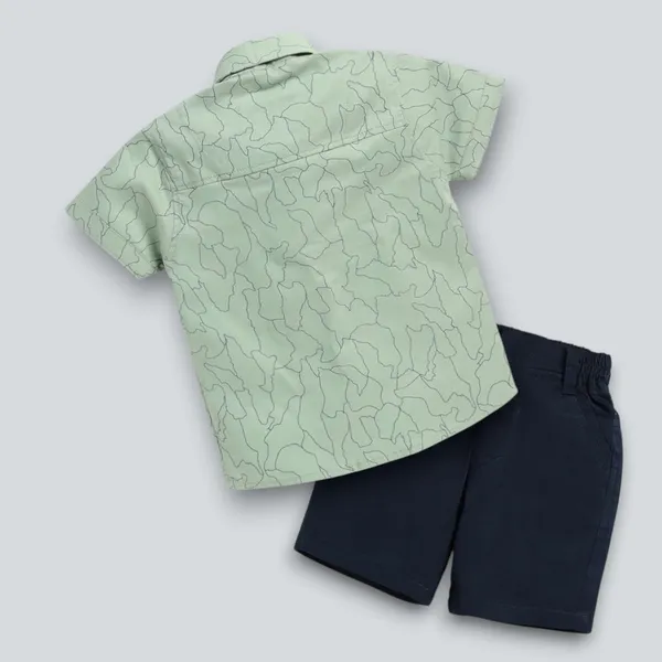 Mint_Maze_Shirt_&_Navy_Shorts_Co-ord_Set_with_Bow_Tie