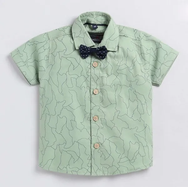 Mint_Maze_Shirt_&_Navy_Shorts_Co-ord_Set_with_Bow_Tie