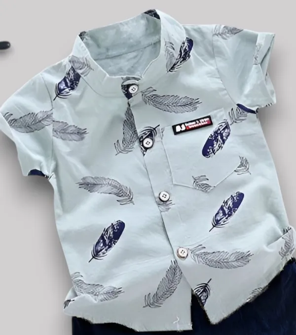 Powder_Blue_Feather_Print_Shirt_&_Navy_Shorts_Co-ord_Set