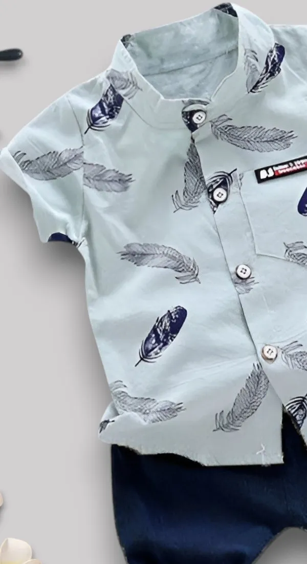 Powder_Blue_Feather_Print_Shirt_&_Navy_Shorts_Co-ord_Set