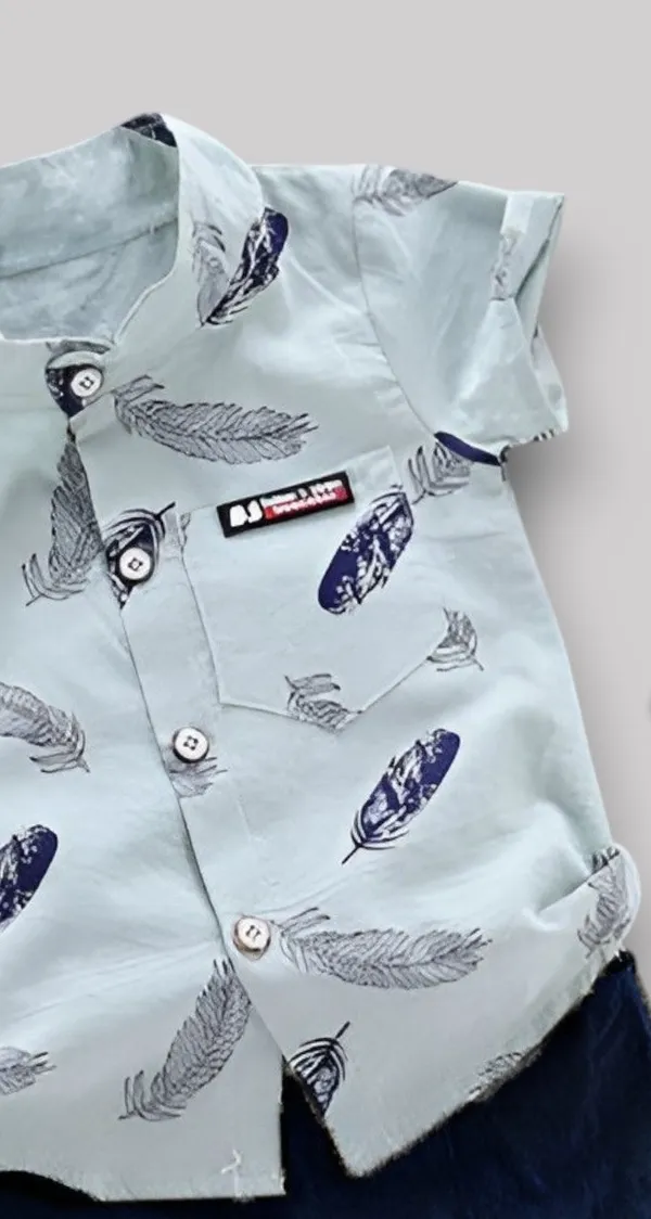 Powder_Blue_Feather_Print_Shirt_&_Navy_Shorts_Co-ord_Set