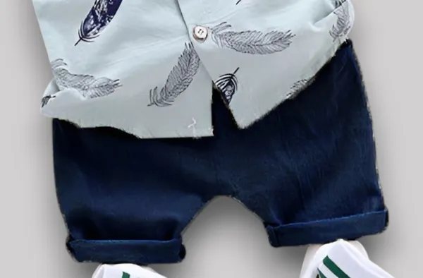 Powder_Blue_Feather_Print_Shirt_&_Navy_Shorts_Co-ord_Set