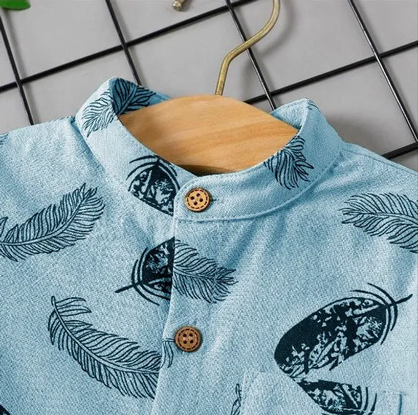 Powder_Blue_Feather_Print_Shirt_&_Navy_Shorts_Co-ord_Set