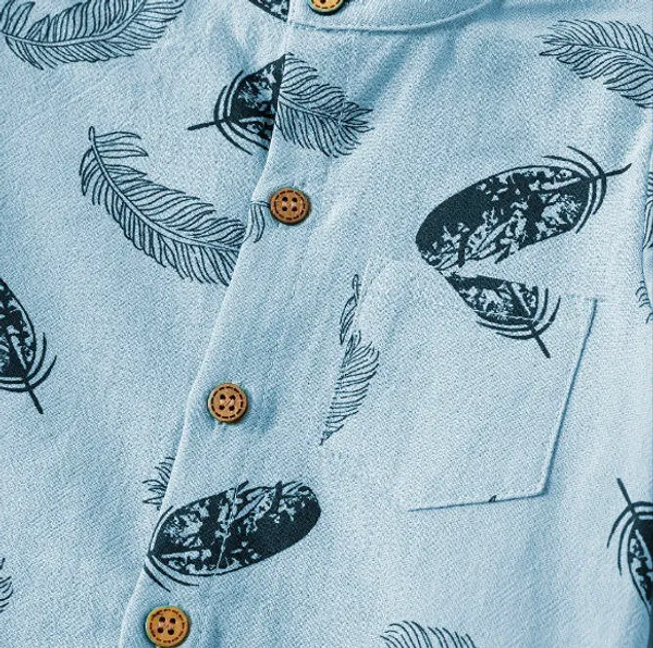 Powder_Blue_Feather_Print_Shirt_&_Navy_Shorts_Co-ord_Set
