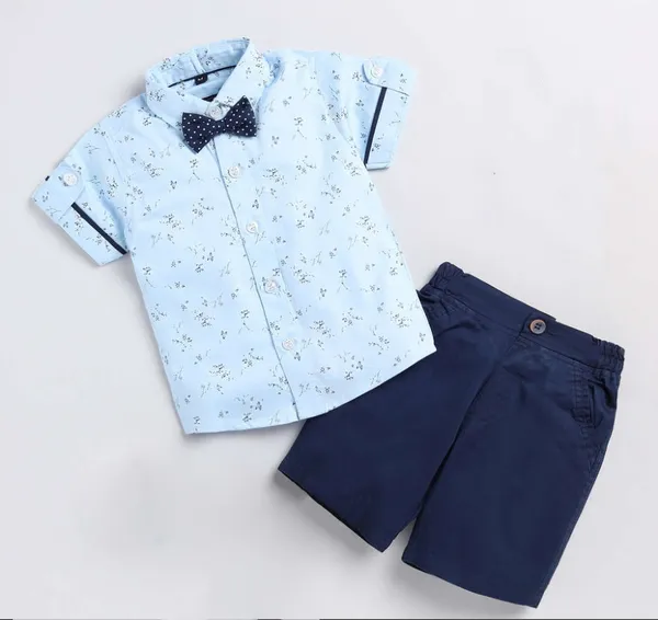 Sky_Bloom_Shirt_&_Navy_Shorts_Co-ord_Set_with_Bow_Tie