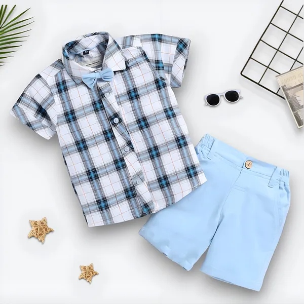 Sky_Check_Shirt_&_Powder_Blue_Shorts_Co-ord_Set_with_Bow_Tie