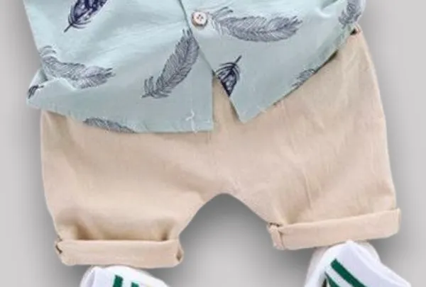 Sky_Feather_Print_Shirt_&_Beige_Shorts_Co-ord_Set