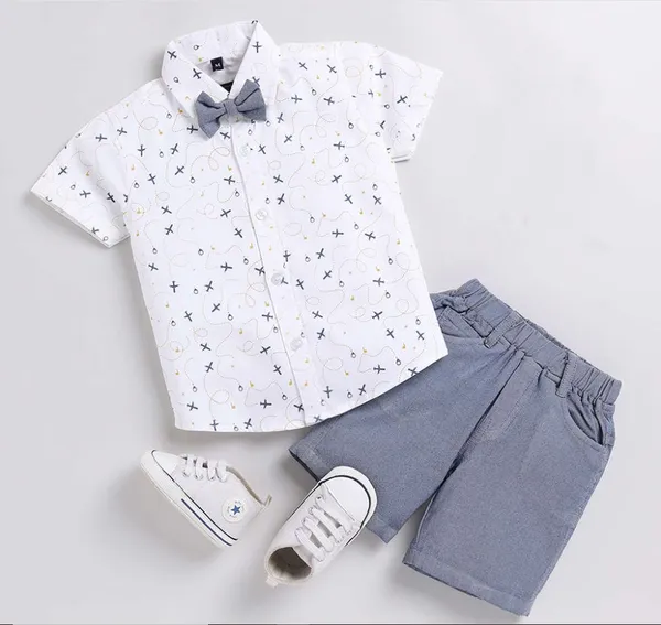 Sky_Trails_Boys_Shirt_&_Shorts_Co-ord_Set_with_Bow_Tie