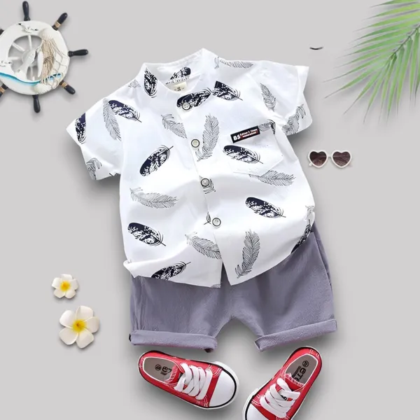 Snow_Feather_Print_Shirt_&_Grey_Shorts_Co-ord_Set