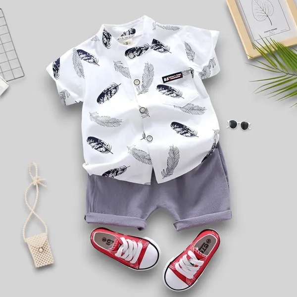Snow_Feather_Print_Shirt_&_Grey_Shorts_Co-ord_Set