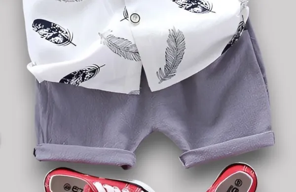 Snow_Feather_Print_Shirt_&_Grey_Shorts_Co-ord_Set