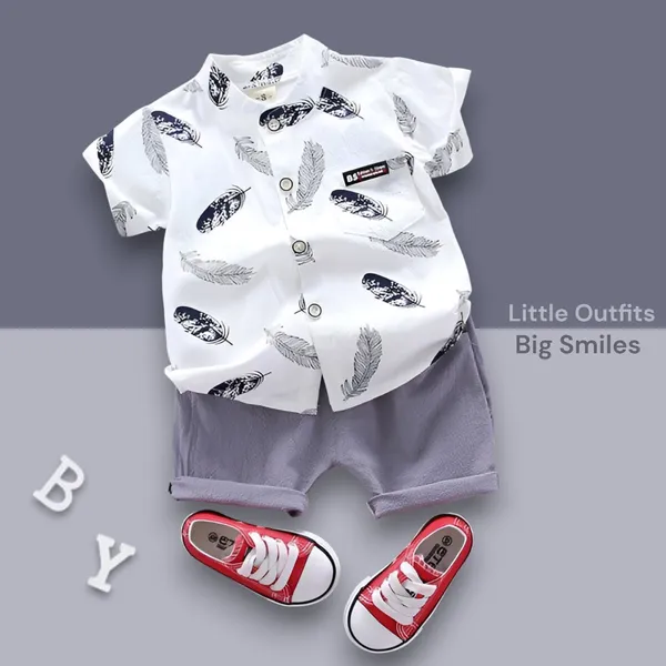 Snow_Feather_Print_Shirt_&_Grey_Shorts_Co-ord_Set