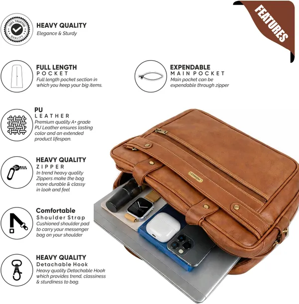 PROCARRY_Brown_Pu_Leather_Premium_Solid_Messenger_Bag_For_Unisex