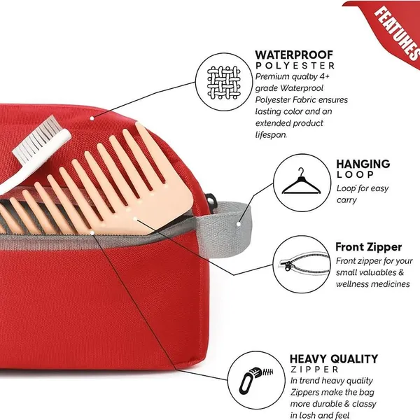 POUCHO_Red_Premium_Polyester_Travel_Toiletry_Kit_For_Unisex