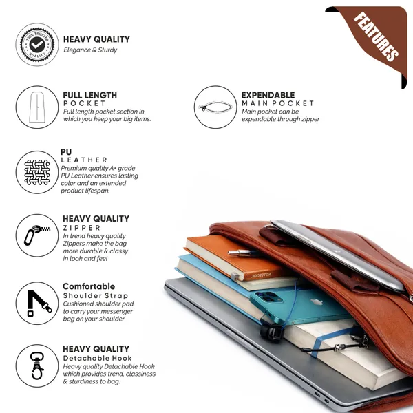 CARRYO_BROWN_PU_LEATHER_BAG_Messenger_Office_Bag_with_expandable_width_Waterproof_Messenger_Bag